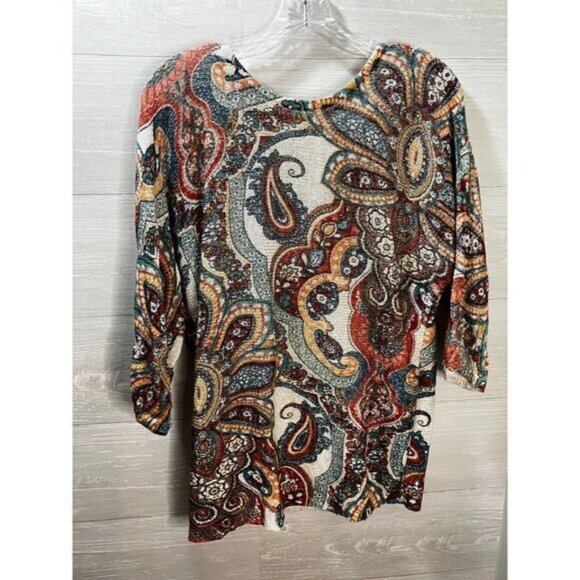 Womens Scoop Neck Paisley‎ Cross-Back  3/4-sleeves Sweater - Picture 6 of 8